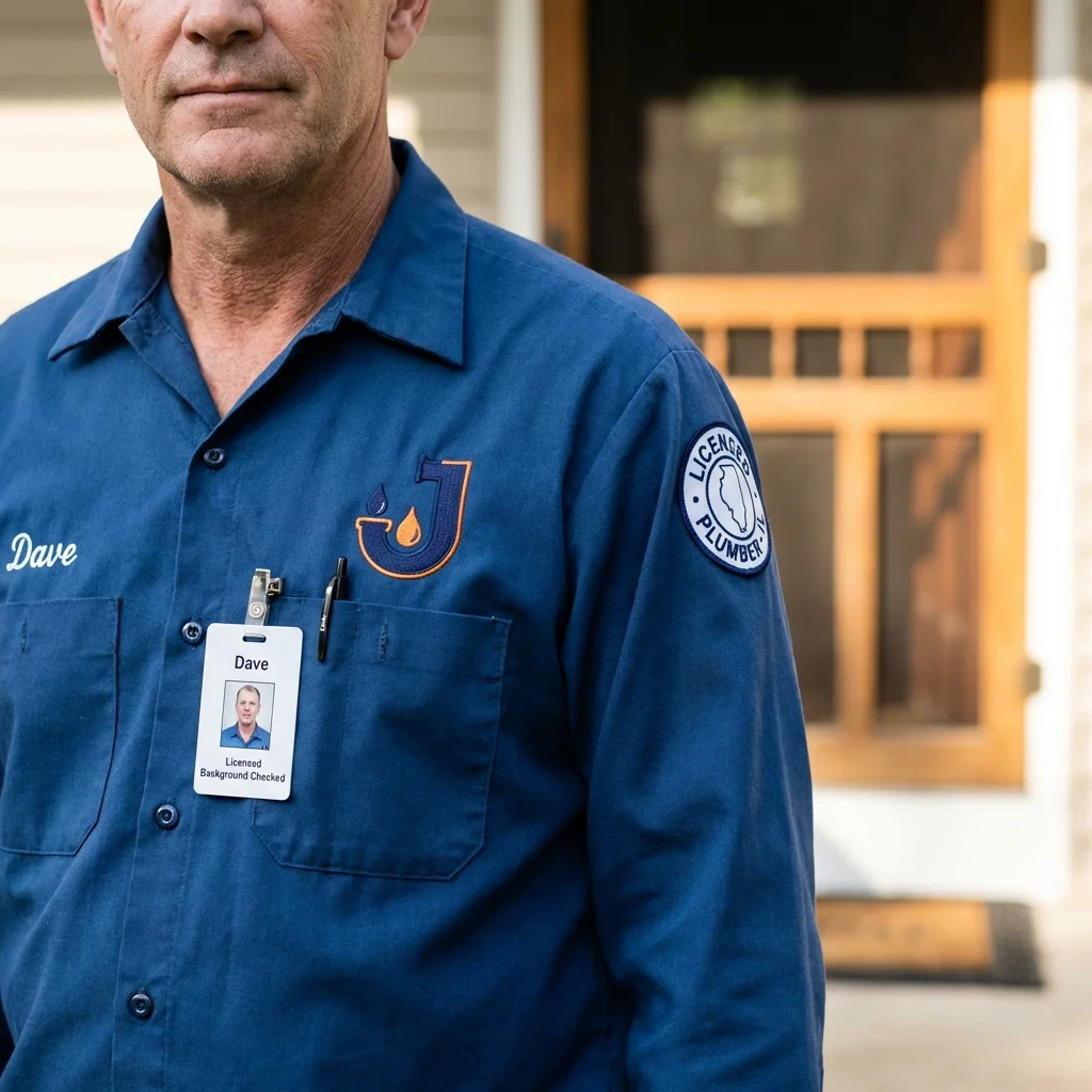 Licensed plumber showing ID badge in Byesville, OH