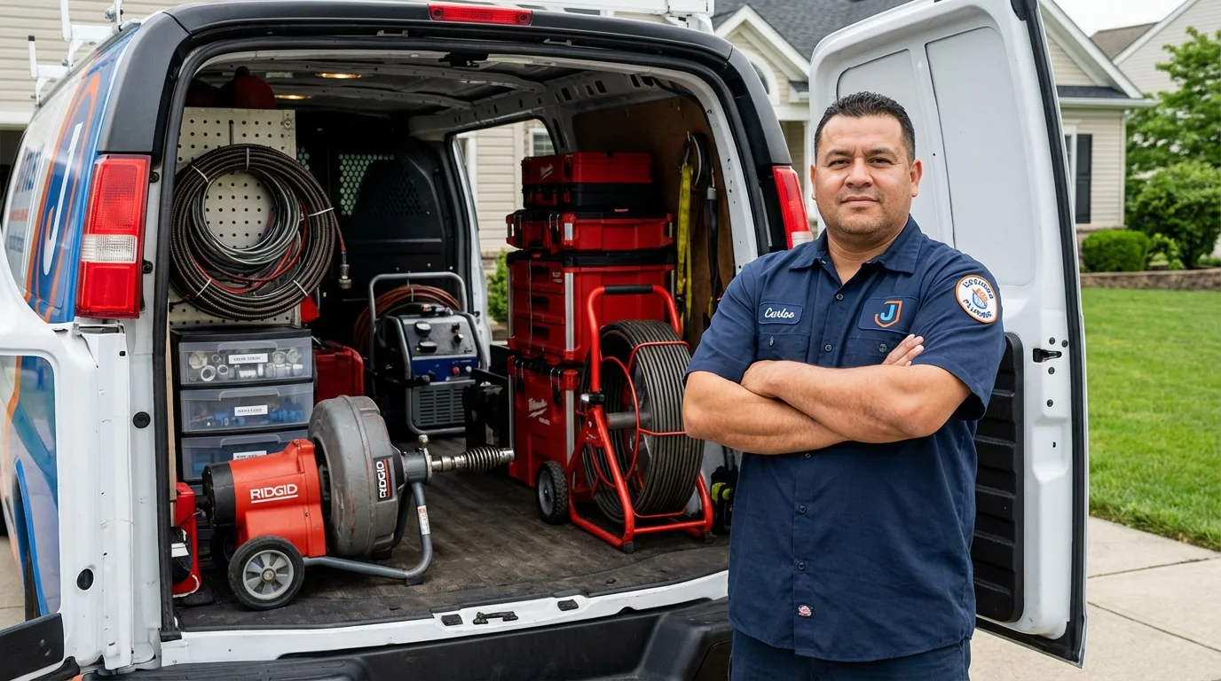 Professional drain cleaning equipment and Johns Plumbing LLC plumber in Byesville