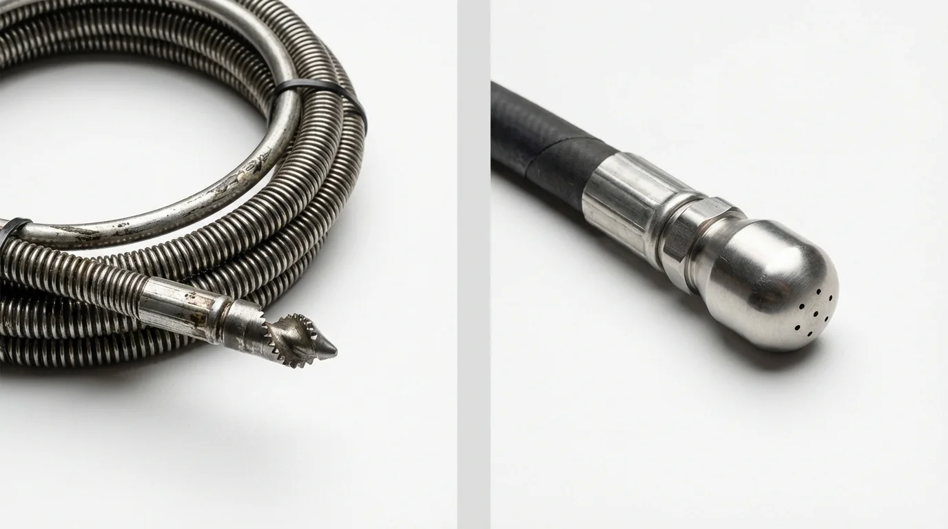 Drain snake cable and hydro jetting nozzle used for drain cleaning in Byesville, OH