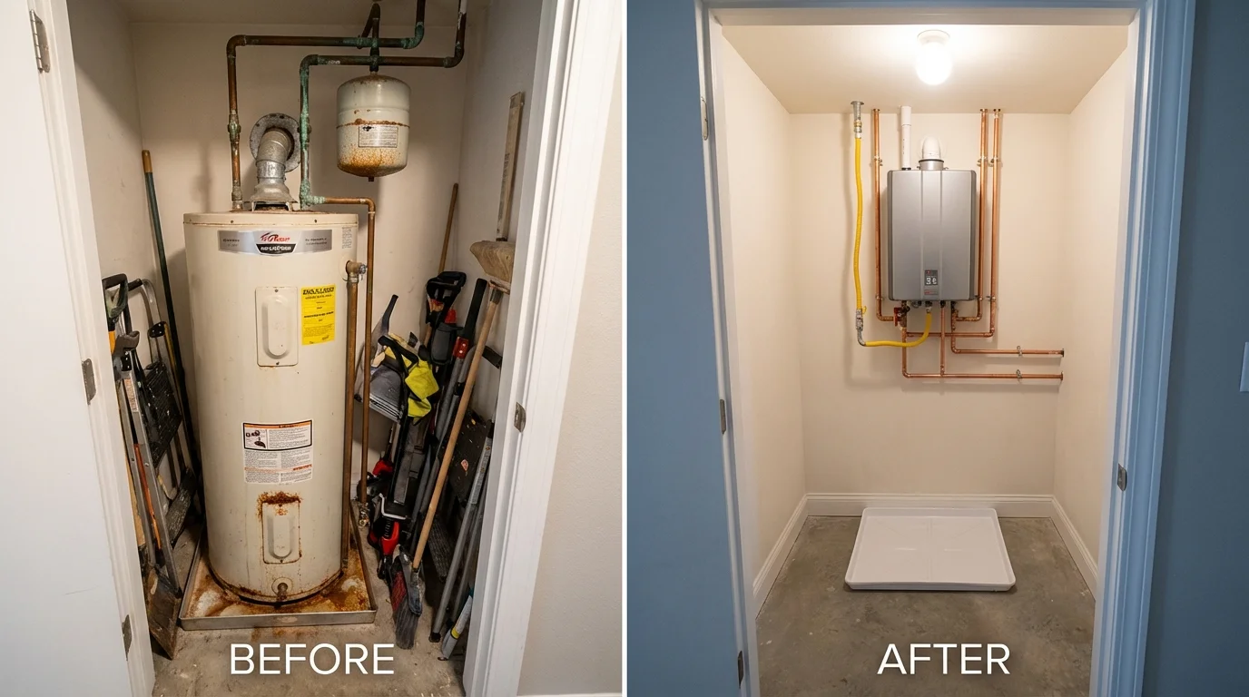 Tank water heater versus wall-mounted tankless unit comparison for Byesville, OH homeowners